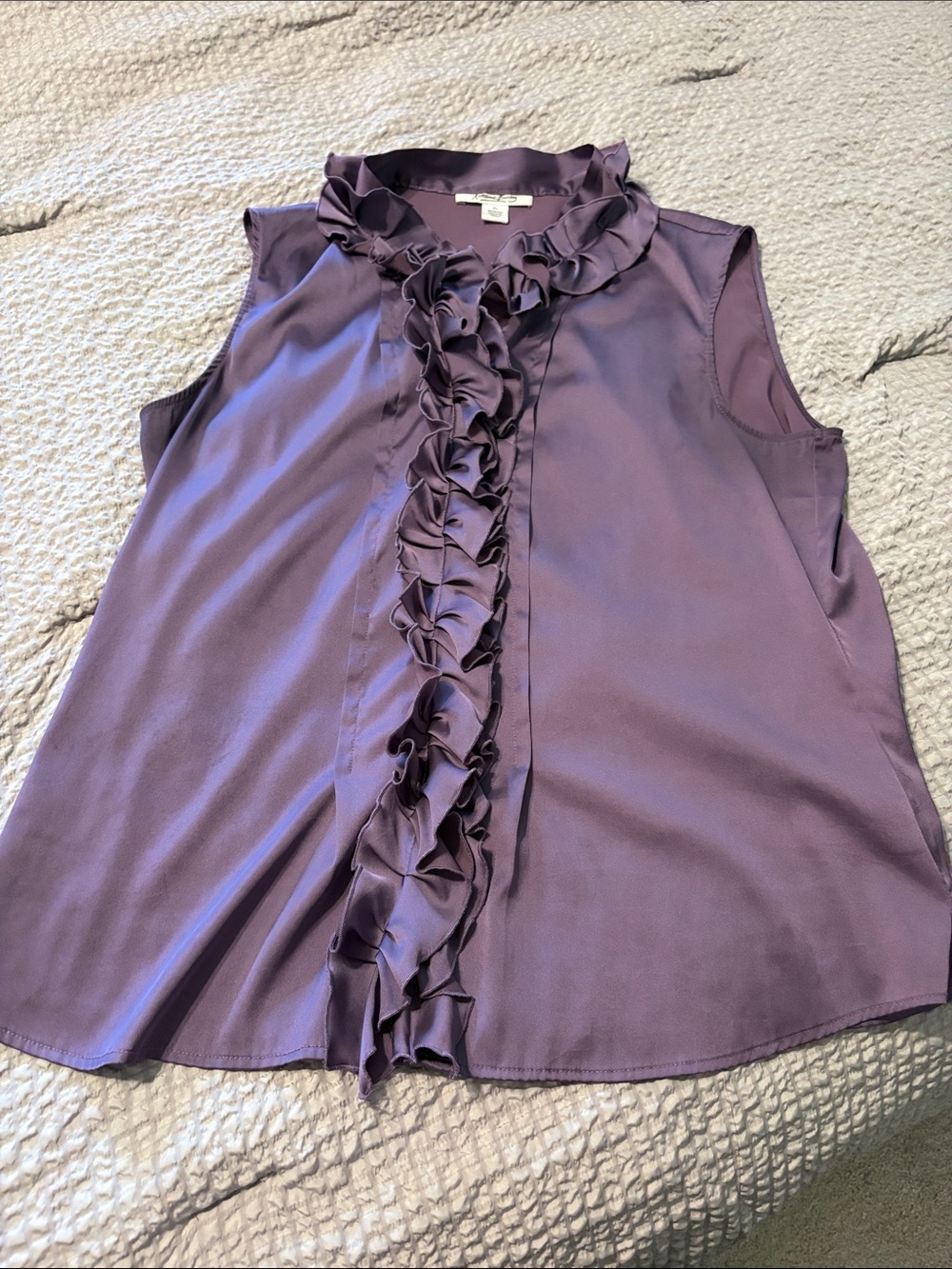 Katherine Barclay Purple Ruffle Front Sleeveless Top
